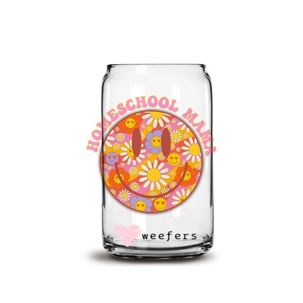 Retro Smile Face Homeschool Mama 16oz Libbey Glass Can UV DTF or Sublimation Wrap - Decal Sale - Image 2