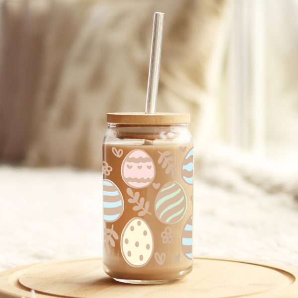 Gold and Pastels Easter Eggs 16oz Libbey Glass Can UV DTF or Sublimation Cup Wrap - Decal Transfer Fashion - Image 3
