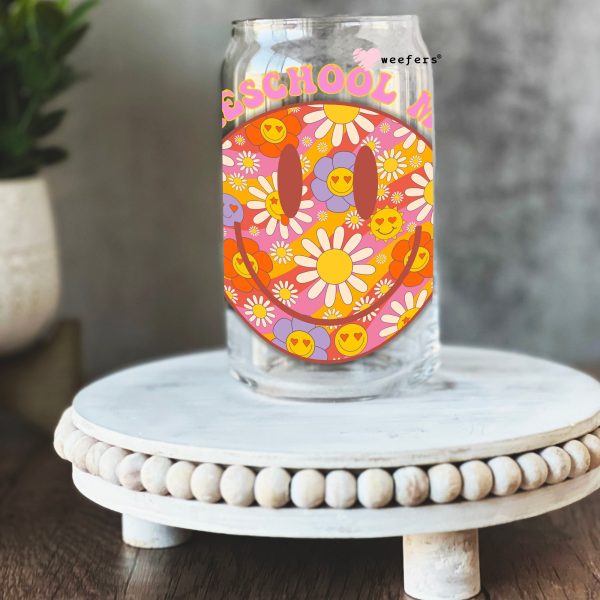 Retro Smile Face Homeschool Mama 16oz Libbey Glass Can UV DTF or Sublimation Wrap - Decal Sale
