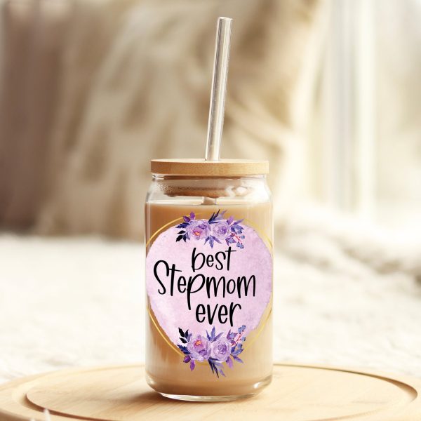 Best Step Mom Ever 16oz Libbey Glass Can UV DTF or Sublimation Wrap - Decal Online Sale - Image 3