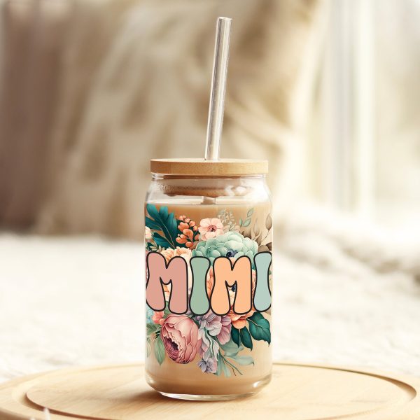 Mimi Boho Floral 16oz Libbey Glass Can UV DTF or Sublimation Cup Wrap - Decal Transfer For Sale - Image 3
