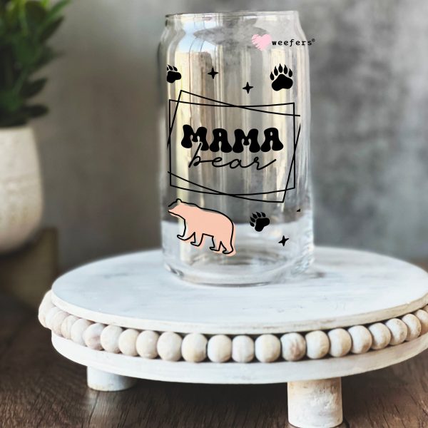Mama Bear Teal and Pink 16oz Libbey Glass Can UV DTF or Sublimation Wrap - Decal Supply