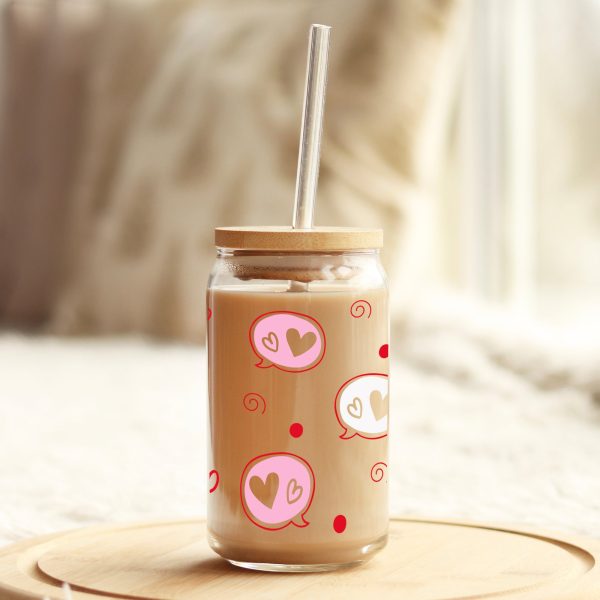Valentine Bubble Quotes 16oz Libbey Glass Can UV DTF or Sublimation Cup Wrap - Decal Transfer Online - Image 3