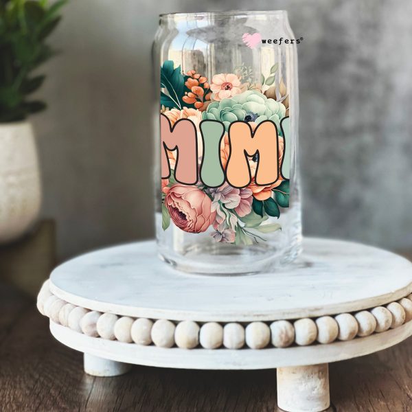 Mimi Boho Floral 16oz Libbey Glass Can UV DTF or Sublimation Cup Wrap - Decal Transfer For Sale - Image 2