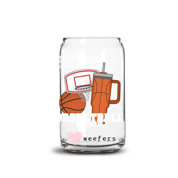 Hot Mess Always Stressed Basketball Mom 16oz Libbey Glass Can UV DTF or Sublimation Cup Wrap - Decal Transfers Online now - Image 2