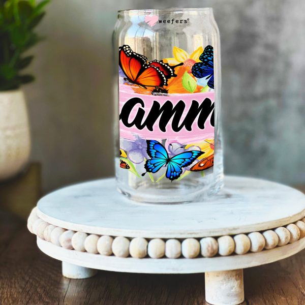Grammy Colorful Butterflies 16oz Libbey Glass Can UV DTF or Sublimation Wrap Decal Transfer Cheap - Image 2