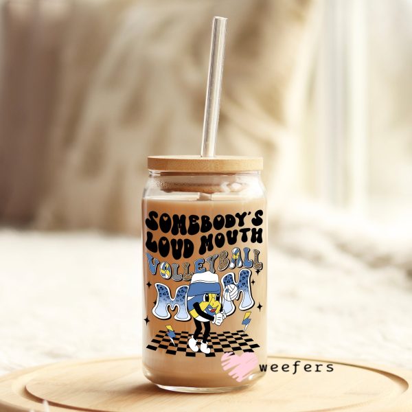 Somebody s Loud Mouth Volleyball Mom Retro 16oz Libbey Glass Can UV DTF or Sublimation Wrap - Decal Online now - Image 3