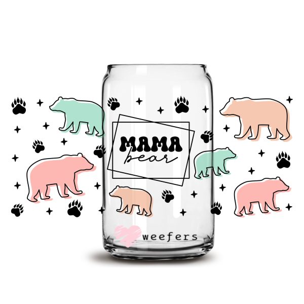 Mama Bear Teal and Pink 16oz Libbey Glass Can UV DTF or Sublimation Wrap - Decal Supply - Image 2
