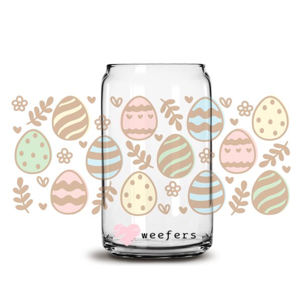 Gold and Pastels Easter Eggs 16oz Libbey Glass Can UV DTF or Sublimation Cup Wrap - Decal Transfer Fashion - Image 2