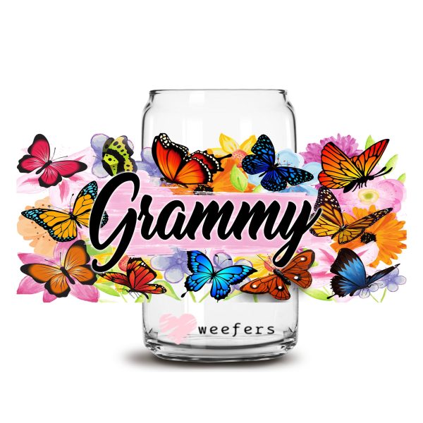 Grammy Colorful Butterflies 16oz Libbey Glass Can UV DTF or Sublimation Wrap Decal Transfer Cheap - Image 3