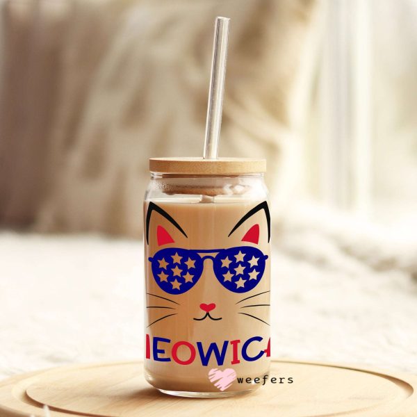 4th of July Meowica Cat 16oz Libbey Glass Can UV DTF or Sublimation Wrap - Decal Fashion - Image 4