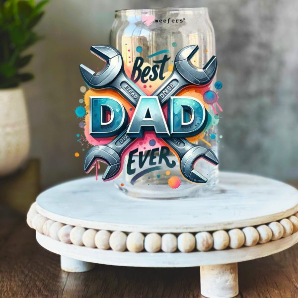 Best Dad Ever Wrench 16oz Libbey Glass Can UV DTF or Sublimation Wrap Decal Transfer Discount