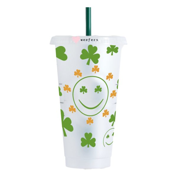 St. Patrick s Day Shamrocks and Smile Faces NO HOLE 24oz Cold Cup UV DTF Wrap - Hole - Ready to apply Wrap Fashion - Image 2