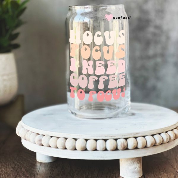 Hocus Pocus I need Coffee to Focus Pink Halloween 16oz Libbey Glass Can UV DTF or Sublimation Wrap - Decal For Sale - Image 2