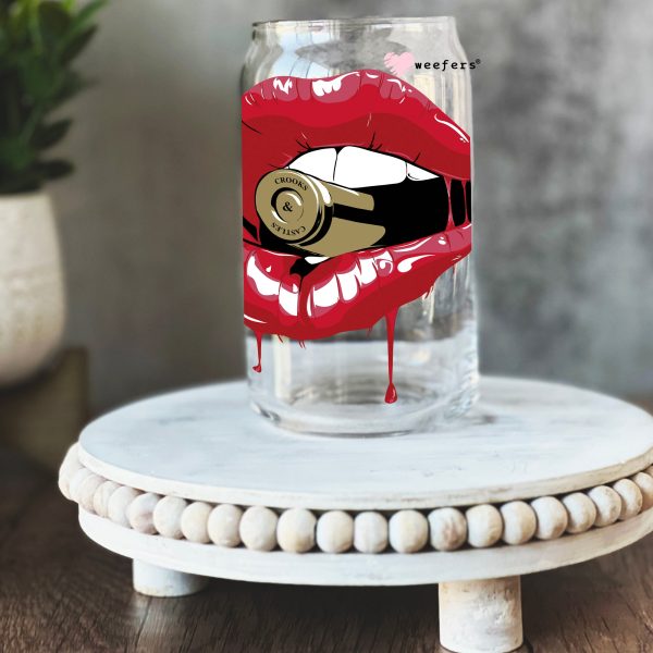 Bullet Red Lips 16oz Libbey Glass Can UV DTF or Sublimation Wrap - Decal Hot on Sale