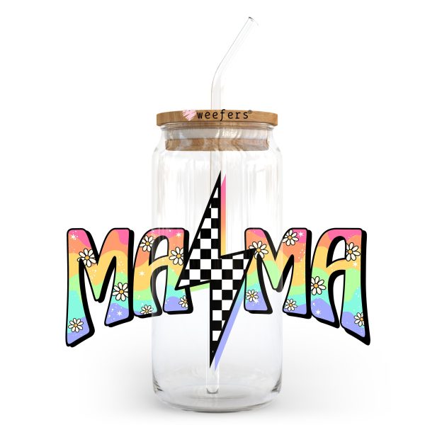 Mama Checkered Lightening Bolt 20oz Libbey Glass Can UV DTF or Sublimation Decal Supply