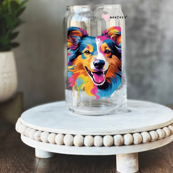 Shetland Sheepdog Colorful Watercolor 16oz Libbey Glass Can UV DTF or Sublimation Wrap - Decal Online now