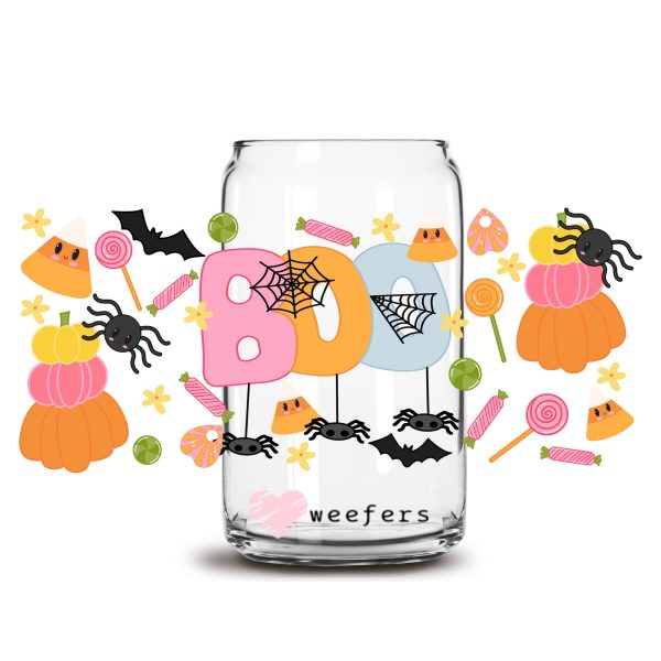 Boo Spiders Pink and Orange Halloween 16oz Libbey Glass Can UV DTF or Sublimation Wrap Decal Transfer Cheap - Image 4