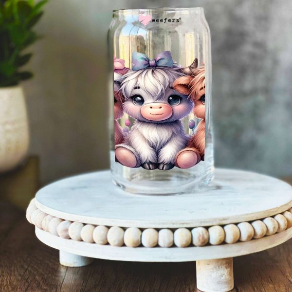 3 Cutie Highland Cow Florals 16oz Libbey Glass Can UV DTF or Sublimation Wrap Transfer Online Sale - Image 3