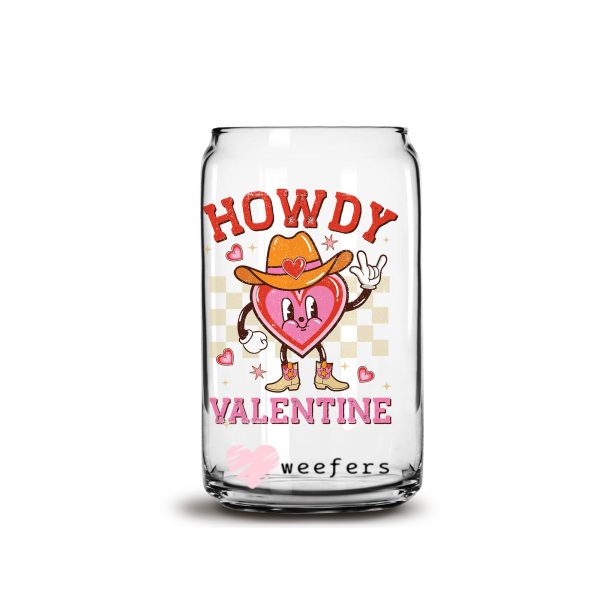 Howdy Valentine Valentine s Day 16oz Libbey Glass Can UV DTF or Sublimation Cup Wrap - Decal Transfer Cheap - Image 2
