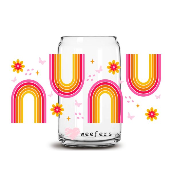 Retro Pink and Orange Rainbows 16oz Libbey Glass Can UV DTF or Sublimation Cup Wrap - Decal Transfer For Sale