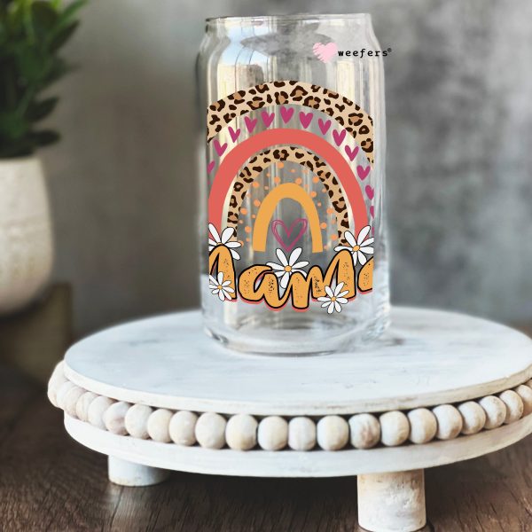 Mama Boho Rainbow White Flowers 16oz Libbey Glass Can UV DTF or Sublimation Cup Wrap - Decal Transfer Sale - Image 2