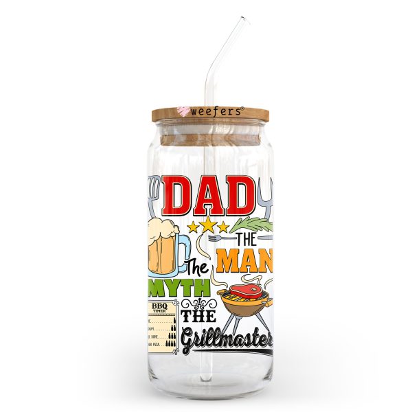 Dad the Man the Myth the Grillmaster Black 20oz Libbey Glass Can, 34oz Hip Sip, 40oz Tumbler, 24oz Cold Cup UV DTF or Sublimation Decal Transfer Discount - Image 2