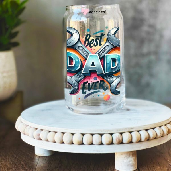 Best Dad Ever Wrench 16oz Libbey Glass Can UV DTF or Sublimation Wrap Decal Transfer Discount - Image 3