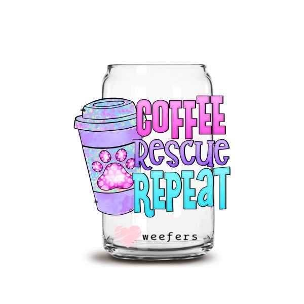 Coffee Rescue Repeat 16oz Libbey Glass Can UV DTF or Sublimation Wrap - Decal Transfer on Sale