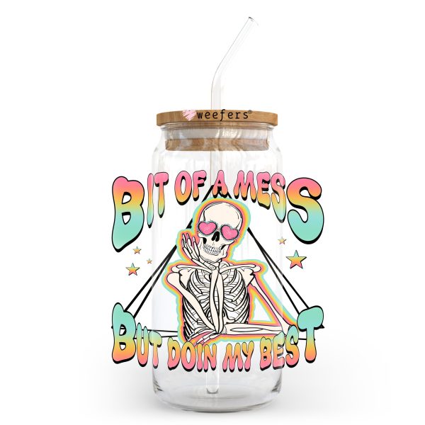 Bit of a Mess But Doin My Best Skeleton 20oz Libbey Glass Can, 34oz Hip Sip UV DTF or Sublimation Decal Transfer Online