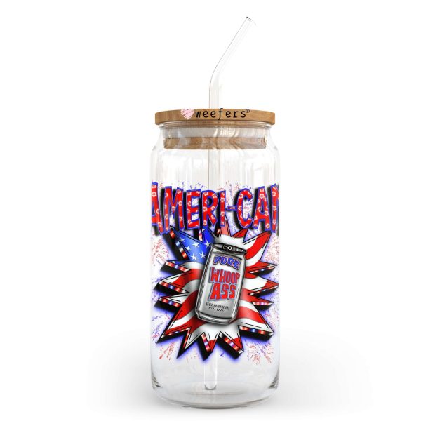 Ameri-Can Pure Whoop Ass 4th of July 20oz Libbey Glass Can, 34oz Hip Sip, 40oz Tumbler, 24oz Cold Cup UV DTF or Sublimation Decal Transfer For Discount - Image 2