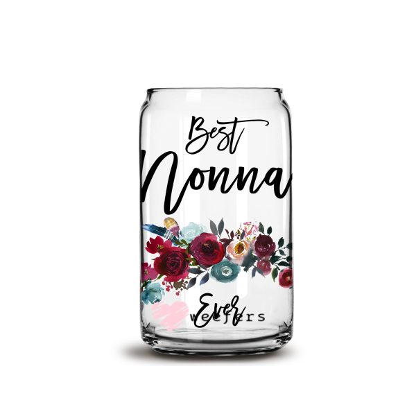 Best Nonna Ever Burgundy Floral 16oz Libbey Glass Can UV DTF or Sublimation Wrap - Decal Online Sale - Image 3