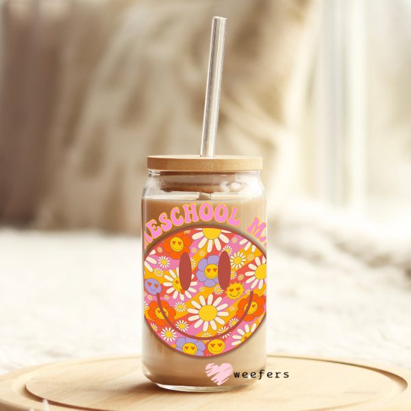 Retro Smile Face Homeschool Mama 16oz Libbey Glass Can UV DTF or Sublimation Wrap - Decal Sale - Image 4