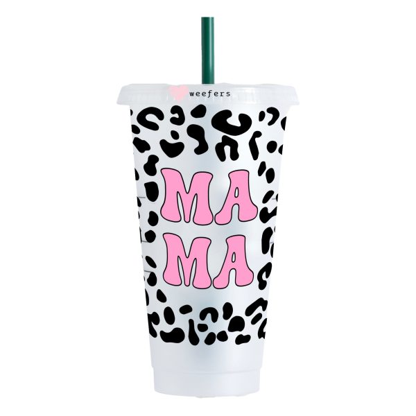 Pink MAMA and Black Leopard NO HOLE 24oz Cold Cup UV DTF Wrap - Ready to apply Wrap Hot on Sale - Image 2