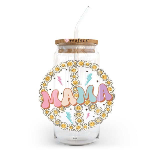 Mama Flowers Peace Sign 20oz Libbey Glass Can UV DTF or Sublimation Wrap - Decal For Discount - Image 2