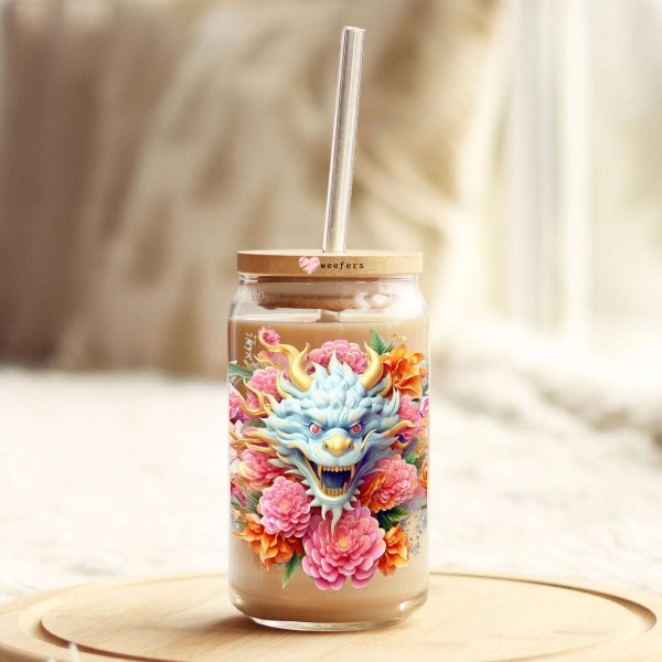 3D Dragon Floral 16oz Libbey Glass Can UV DTF or Sublimation Cup Wrap - Decal Transfer Hot on Sale - Image 3