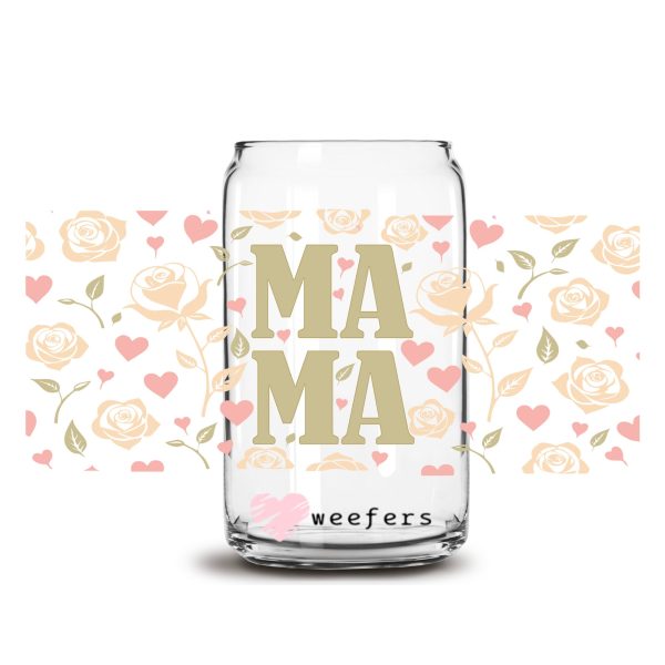 Mama Floral And Hearts 16oz Libbey Glass Can UV DTF or Sublimation Wrap Decal Transfer Cheap - Image 3