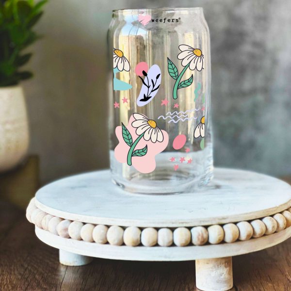 Abstract Daisies 16oz Libbey Glass Can UV DTF or Sublimation Wrap Decal Transfer Online - Image 2
