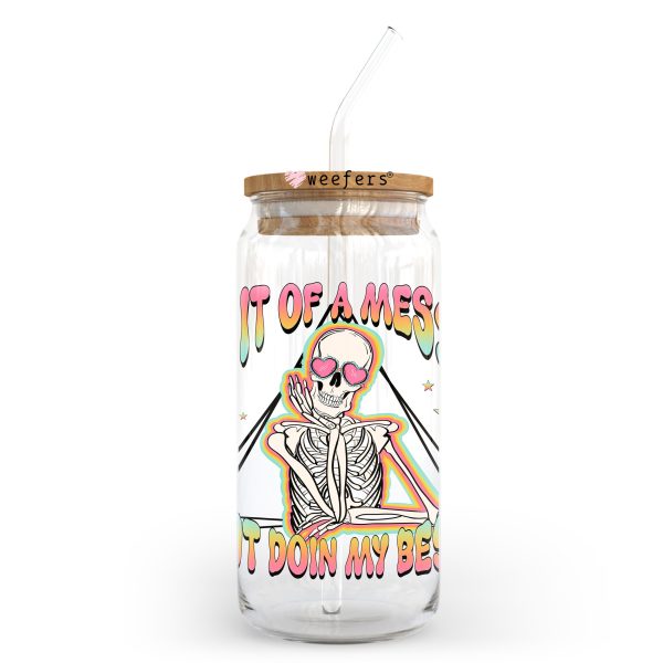 Bit of a Mess But Doin My Best Skeleton 20oz Libbey Glass Can, 34oz Hip Sip UV DTF or Sublimation Decal Transfer Online - Image 2