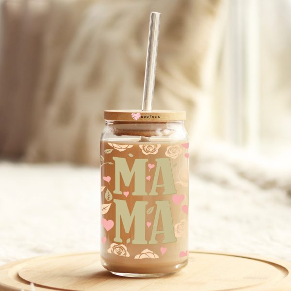 Mama Floral And Hearts 16oz Libbey Glass Can UV DTF or Sublimation Wrap Decal Transfer Cheap - Image 4