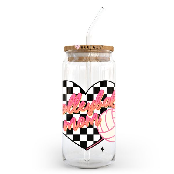 Volleyball Mom Heart Checkered 20oz Libbey Glass Can, 34oz Hip Sip, 40oz Tumbler, 24oz Cold Cup UV DTF or Sublimation Decal Transfer For Sale - Image 2