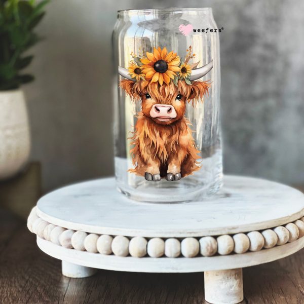 Cute Baby Highland Cow 16oz Libbey Glass Can UV DTF or Sublimation Cup Wrap - Decal Transfer on Sale - Image 2