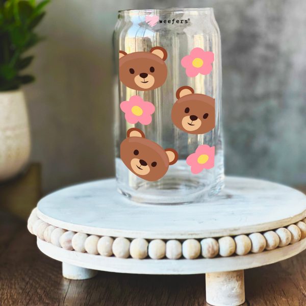 Bear Faces and Flowers 16oz Libbey Glass Can UV DTF or Sublimation Wrap Decal Transfer Discount - Image 3