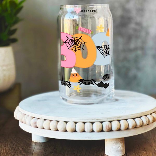 Boo Spiders Pink and Orange Halloween 16oz Libbey Glass Can UV DTF or Sublimation Wrap Decal Transfer Cheap - Image 3