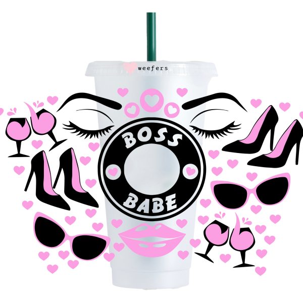 Boss Babe Heels and Drinks HOLE 24oz Cold Cup UV DTF Wrap - Ready to apply Wrap Supply