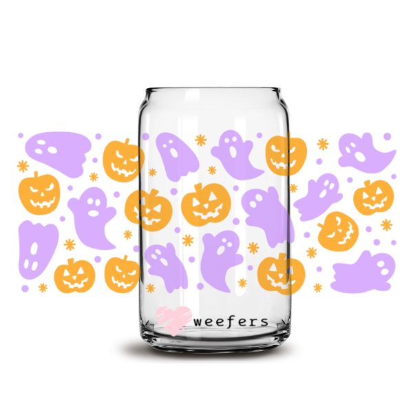Purple and Orange Ghosts 16oz Libbey Glass Can UV DTF or Sublimation Wrap - Decal For Discount