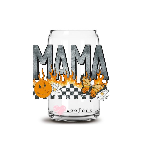 Mama Checkered Flames 16oz Libbey Glass Can UV DTF or Sublimation Decal - Transfer Fashion