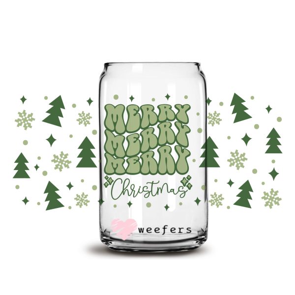 Green Merry Merry Merry Christmas 16oz Libbey Glass Can UV DTF or Sublimation Wrap - Decal For Sale