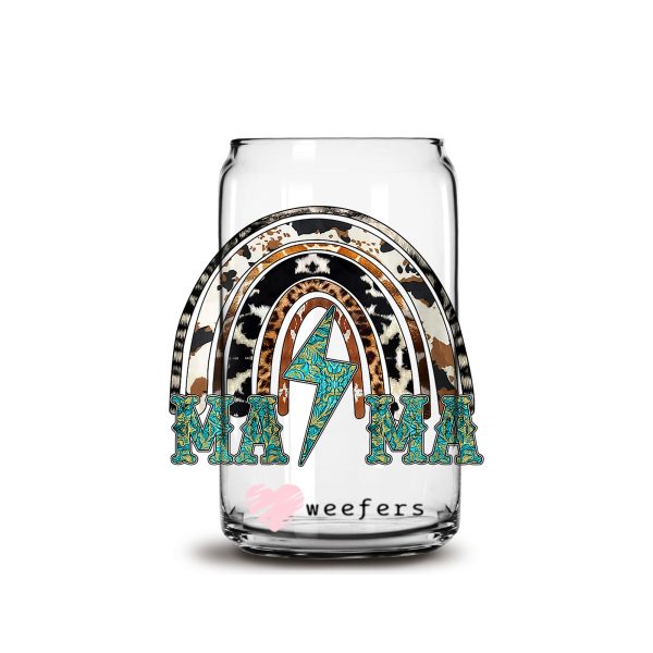 Mama Rainbow Lightening Cheetah 16oz Libbey Glass Can UV DTF or Sublimation Wrap - Decal For Cheap