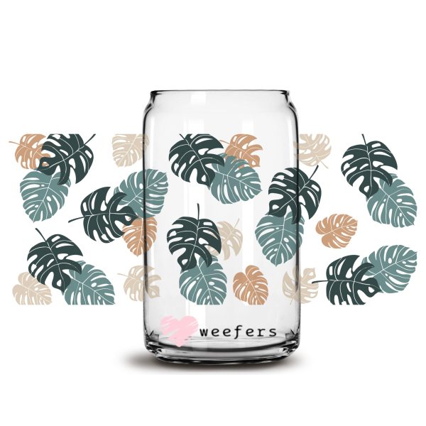 Monstera Neutral Libbey Glass Can Wrap UV DTF Sublimation Transfers Online Sale